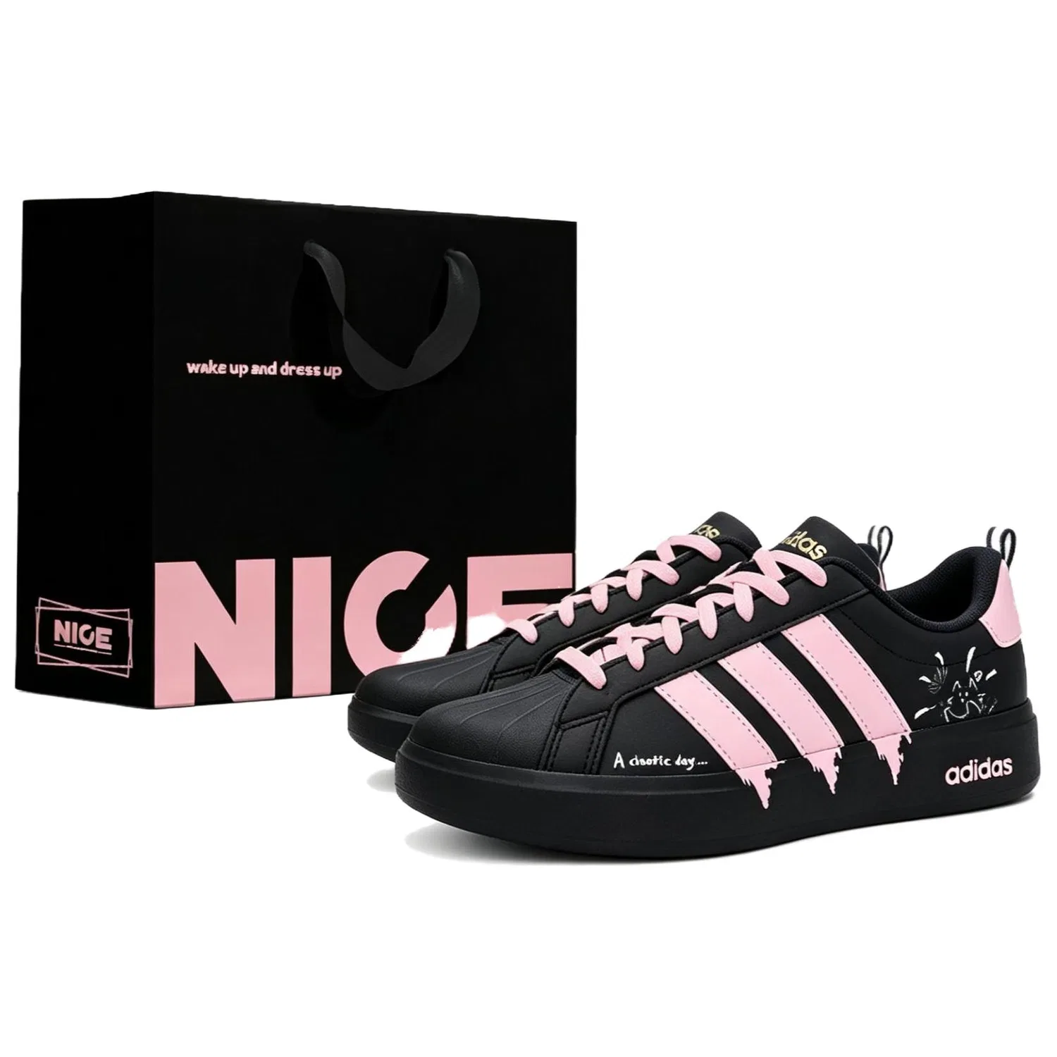 Кроссовки для скейтбординга детские Street Talk Black Pink Meow Fun Special Shopping Bag Low top Adidas