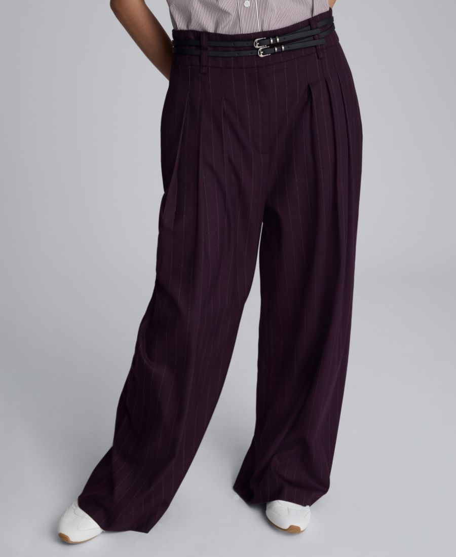 

Женские брюки в тонкую полоску, плиссированные, с высокой посадкой и поясом Kenneth Cole, Deep Maroon Multi