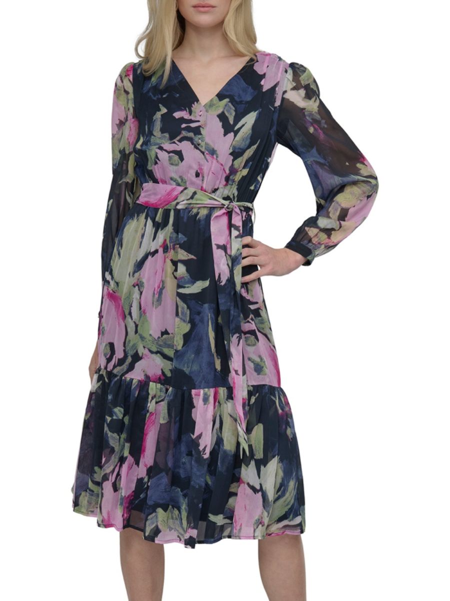 

Платье миди с длинными рукавами-фонариками DKNY, цвет Navy Pink