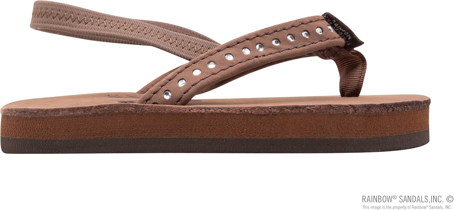 Детские сандалии Rainbow, один слой, премиум-кожа с узким ремешком с кристаллами Rainbow Sandals, эспрессо — фото 4