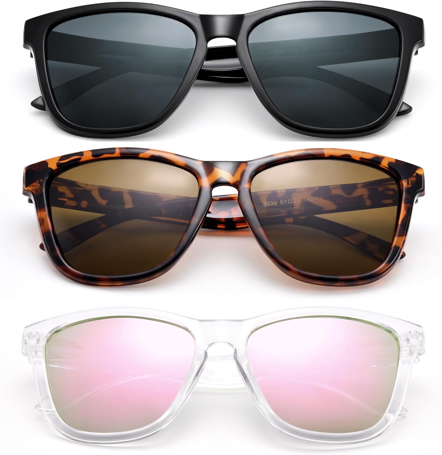 

Поляризованные солнцезащитные очки AZorb для женщин и мужчин, модные классические ретро-очки квадратной формы с защитой от УФ-излучения, Black/Grey + Tortoise/Brown + Clear/Pink