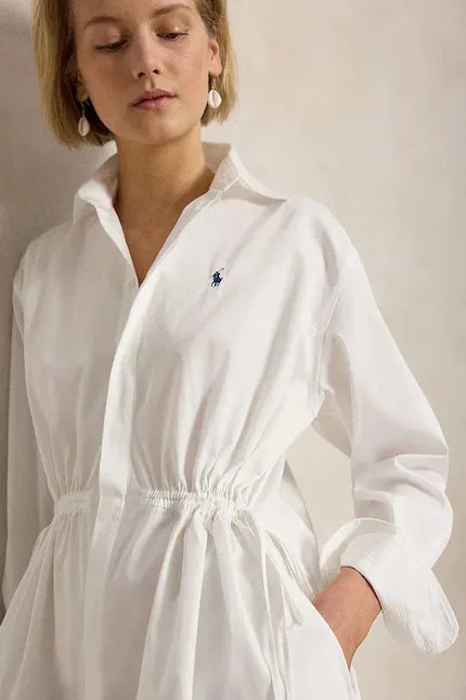 Платье рубашечное хлопковое MW CTN PW-WVN-DRESSES Polo Ralph Lauren, белый — фото 4