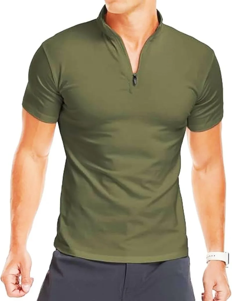 

Мужская поло с четвертью молнии Casual легкая облегающая с воротником-стойкой Kenhansion