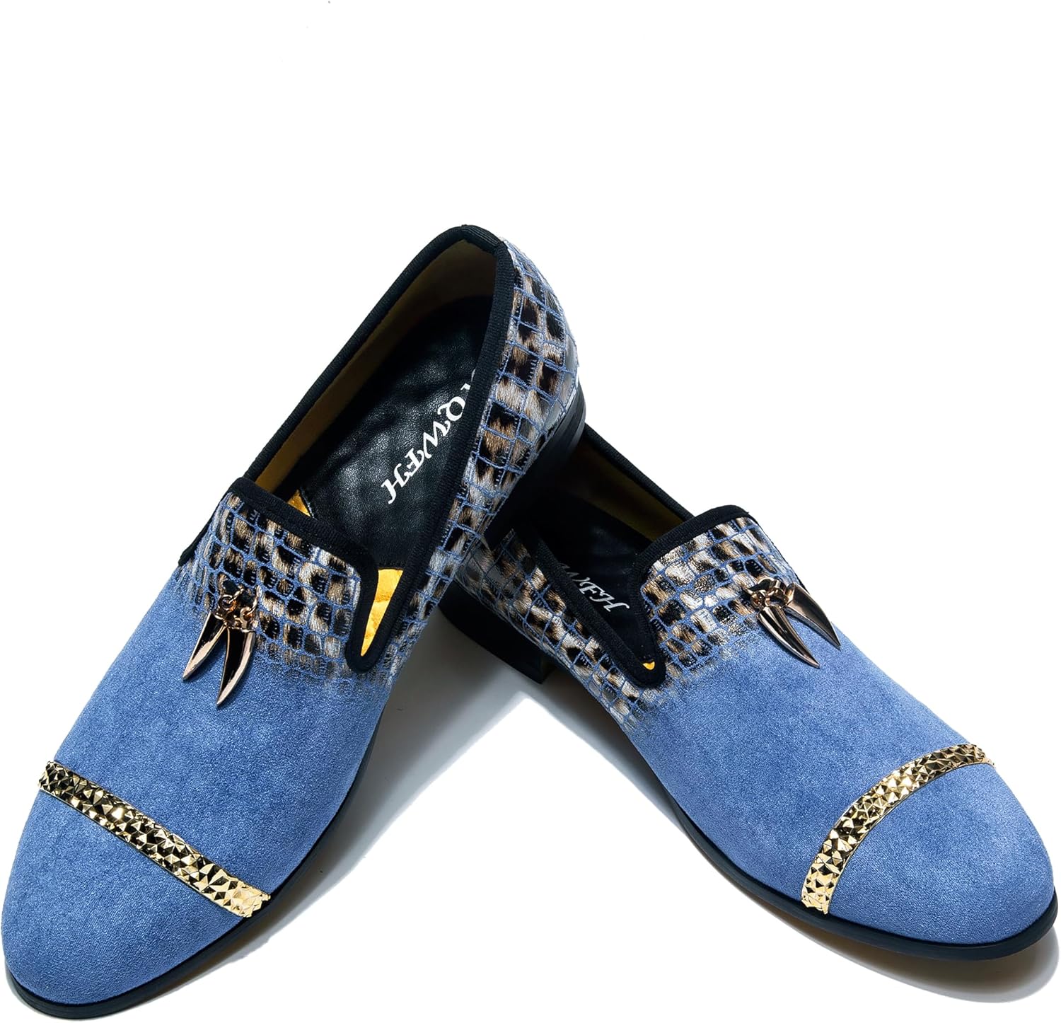 

Мужские лоферы XQWFH с леопардовым принтом, кожаной вышивкой, шипованной подошвой, на слипоне, праздничные стильные туфли-слипперы класса люкс, синий