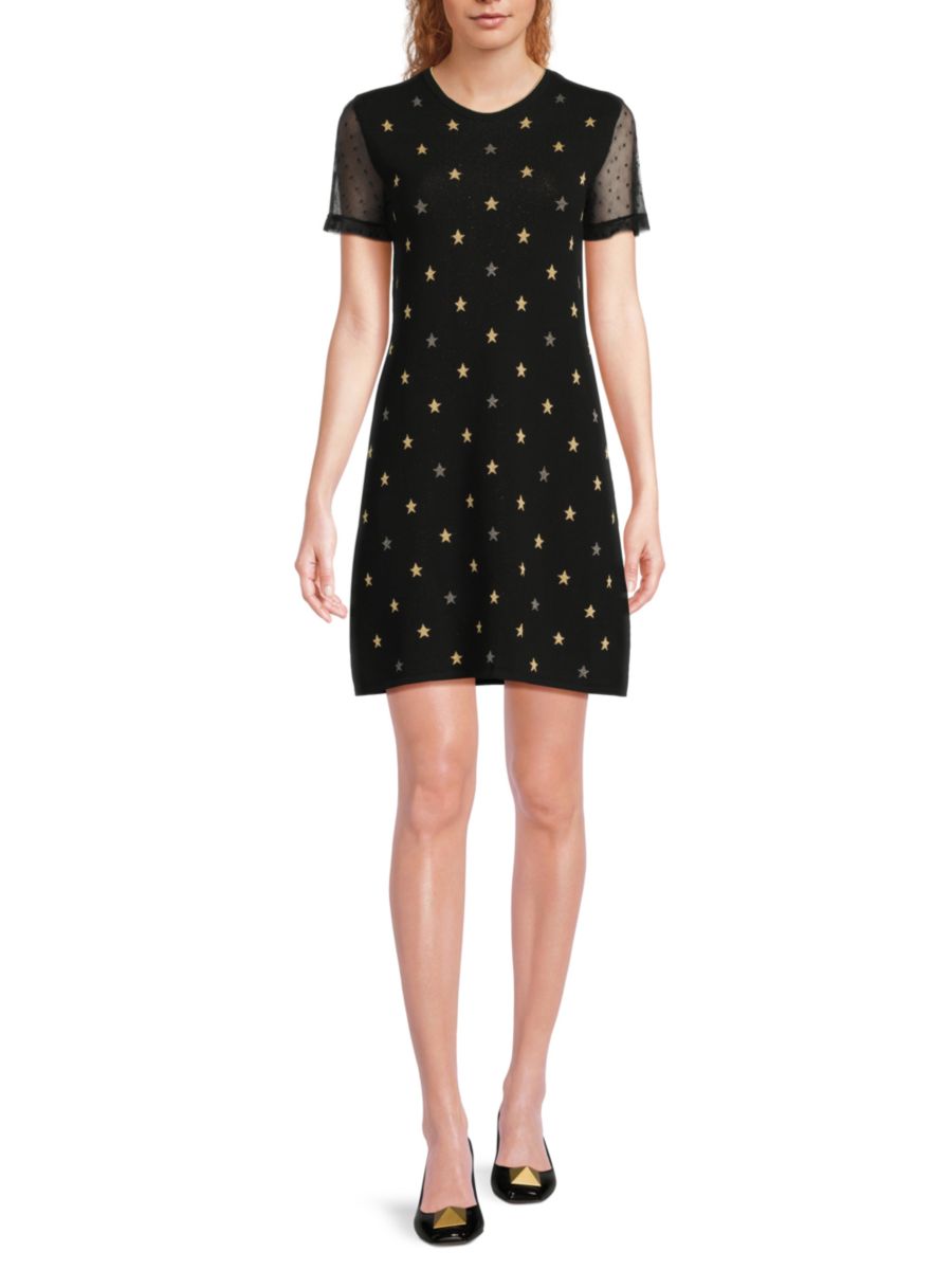 

Мини-платье с металлическими звездами REDValentino, цвет Black Gold