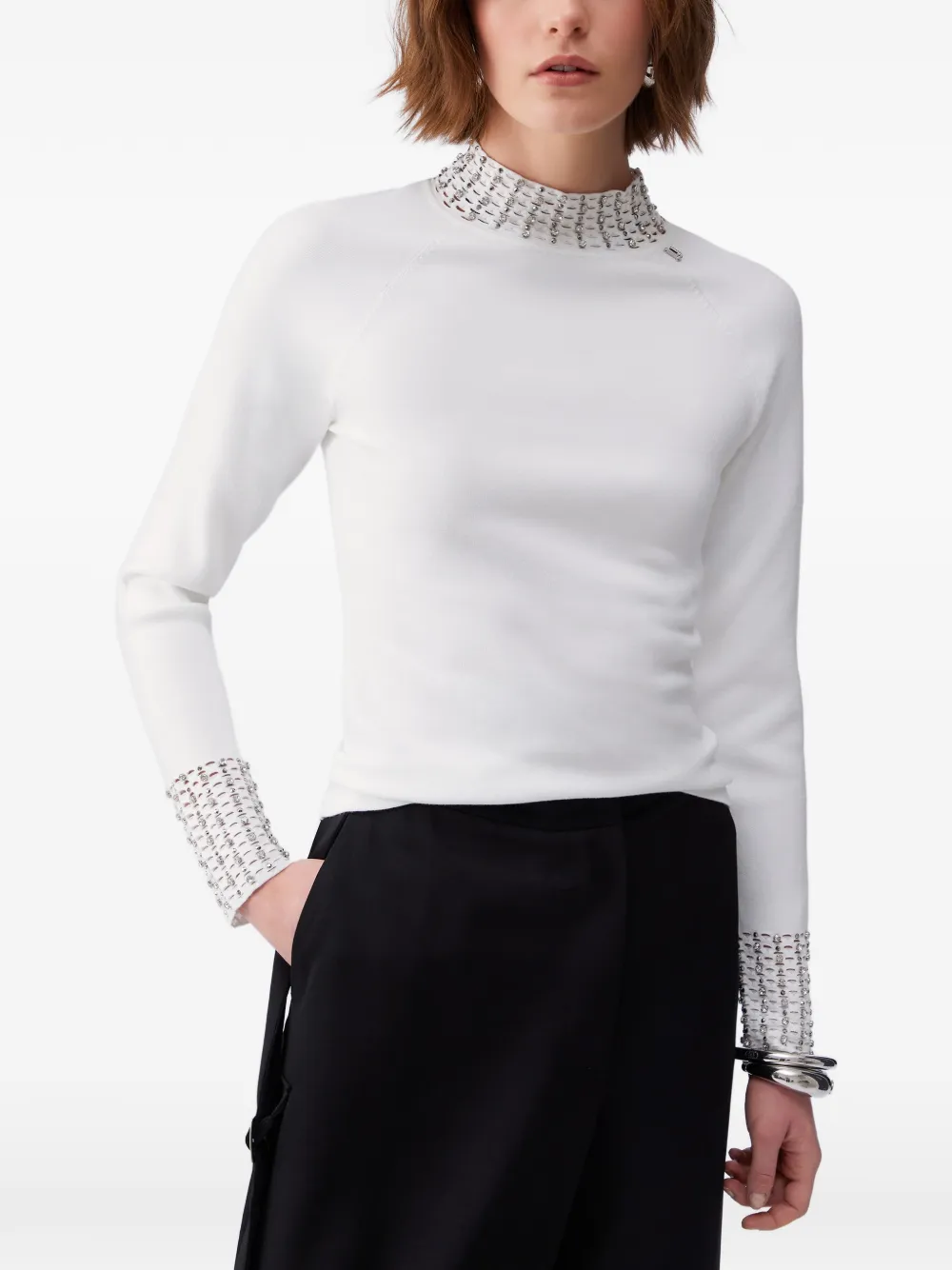 

Свитер с вырезами и украшениями из драгоценных камней Liu Jo, белый