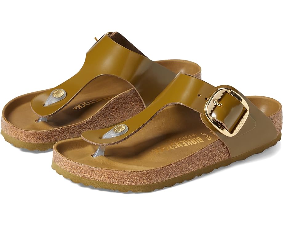 

Сандалии Birkenstock Gizeh Big Buckle High Shine, цвет High Shine Mud Green Leather