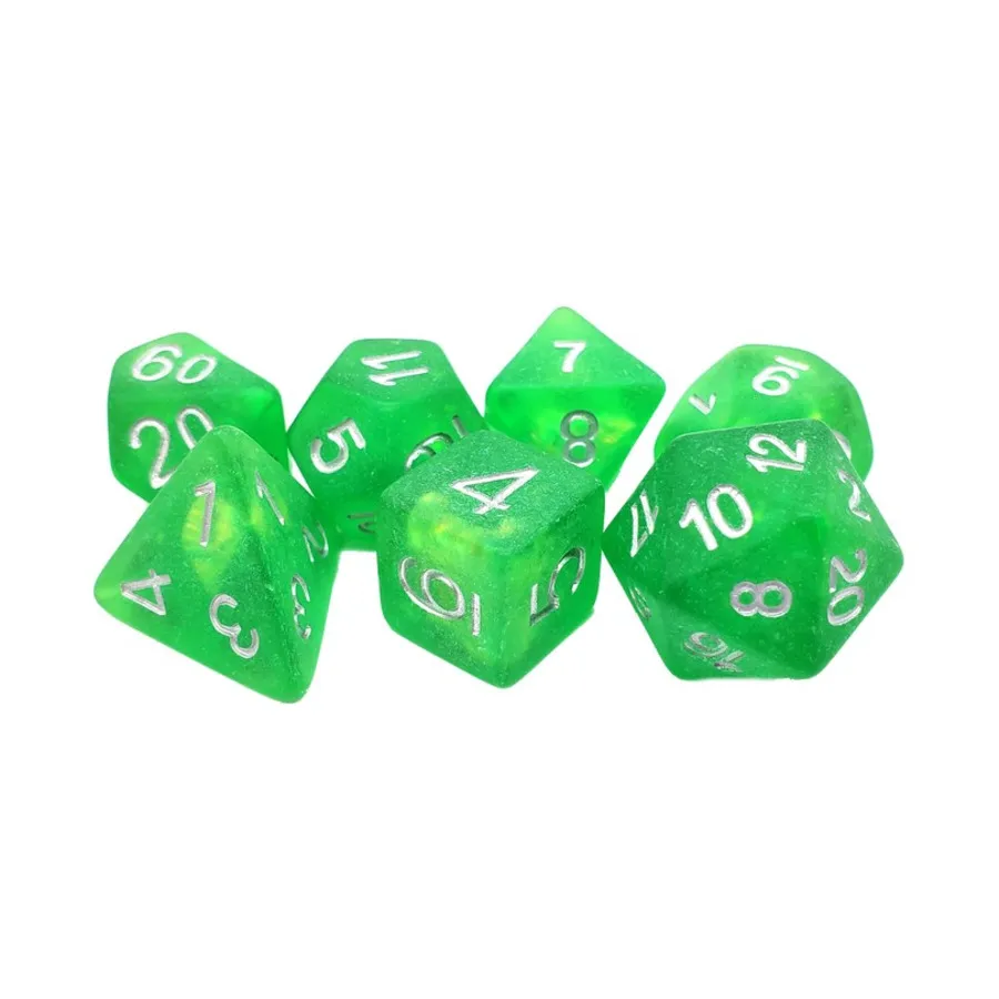 

Набор Poly Set Frosted Firefly Green Apple с серебром (7), Acrylic-Resin Dice - Infused
