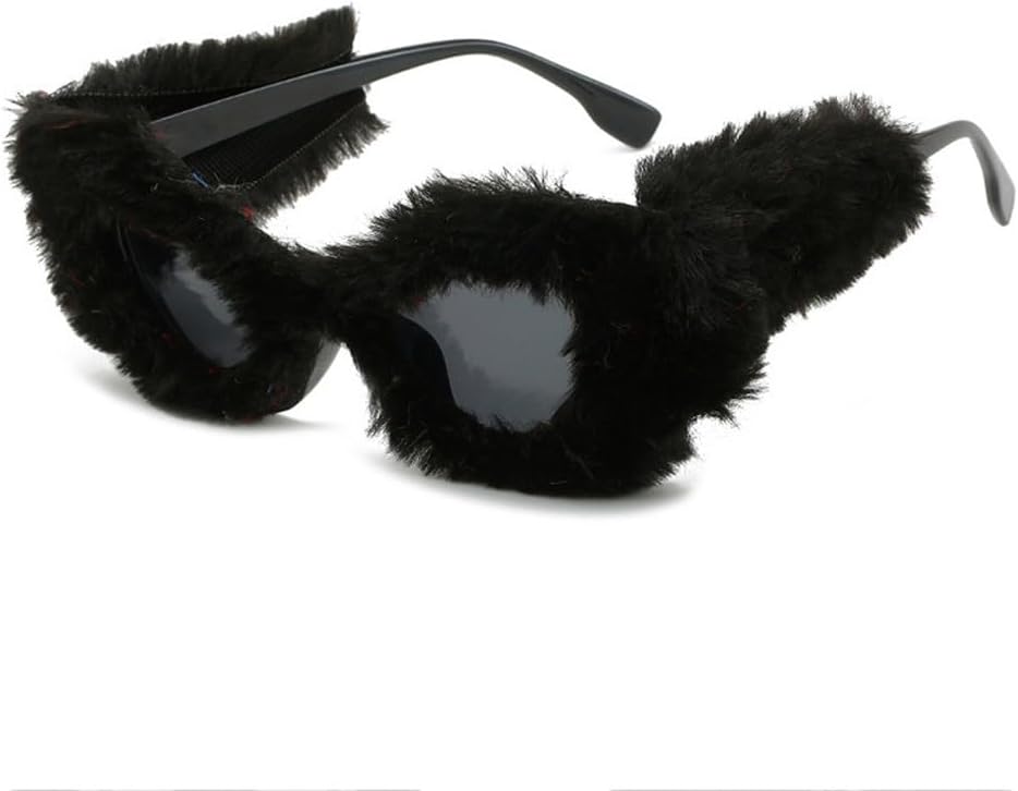 

Женские солнцезащитные очки «кошачий глаз» с мягким мехом, в стиле ретро, ​​роскошные, модные, для активного отдыха, путешествий, вечеринок, с защитой от УФ-излучения UV400 TKKTLLT, Black Gray