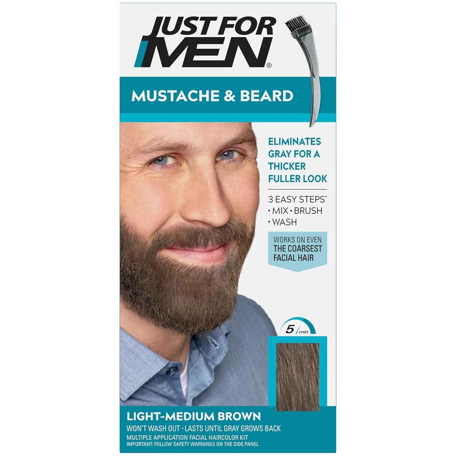 Just For Men Mustache & Beard + 1-Day Beard & Brow Color Bundle - Light-Medium Brown M-30 для стойкого цвета, 1-Day Light Brown для густоты и четкости, Light Brown — фото 2