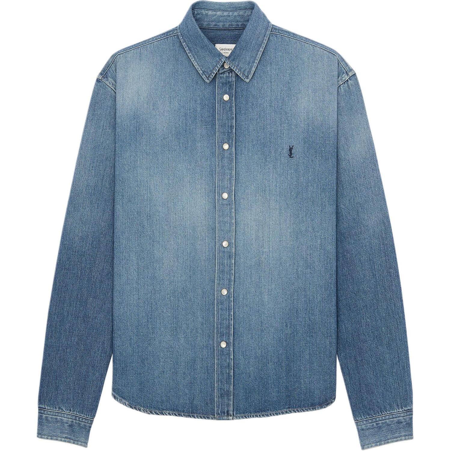 Saint Laurent Мужская рубашка Horizon Blue с заостренным воротником, средней плотности джинсовой ткани