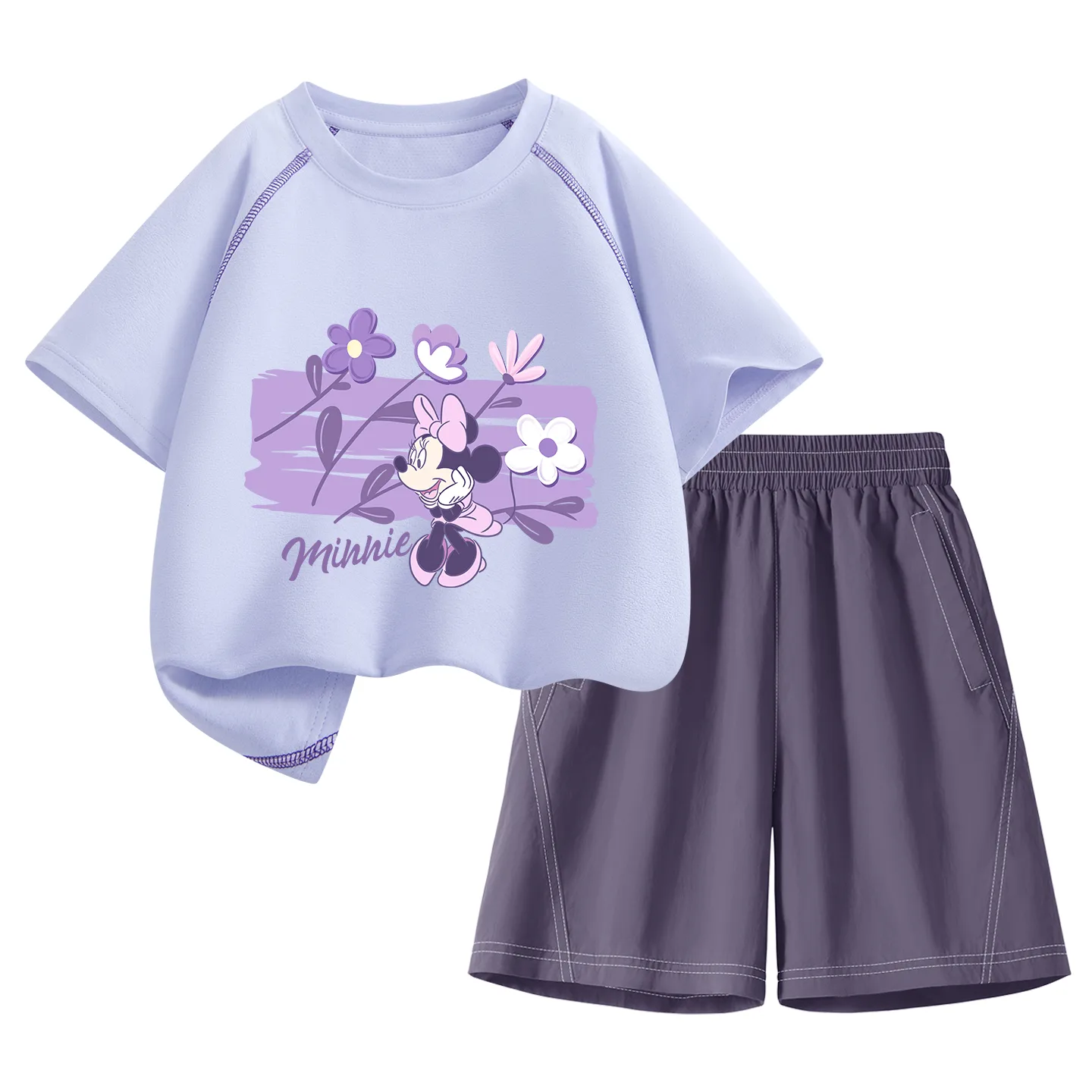 Детская спортивная футболка с круглым вырезом Disney, Di B Letter Smile Nini K Soft Peach Pink+Solid Color Soft Peach Pink — фото 3