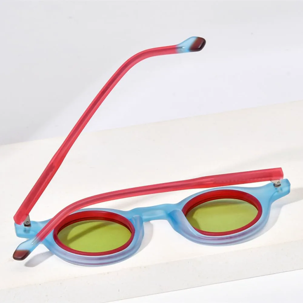 

Матовые ацетатные солнцезащитные очки для мужчин, ретро-очки с двойной петлей, маленькие круглые солнцезащитные очки UV400 для женщин MTZJH, Matte Green Pink