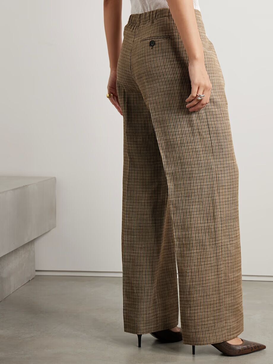 Широкие брюки из льняной ткани со складками в клетку Acne Studios, коричневый — фото 4