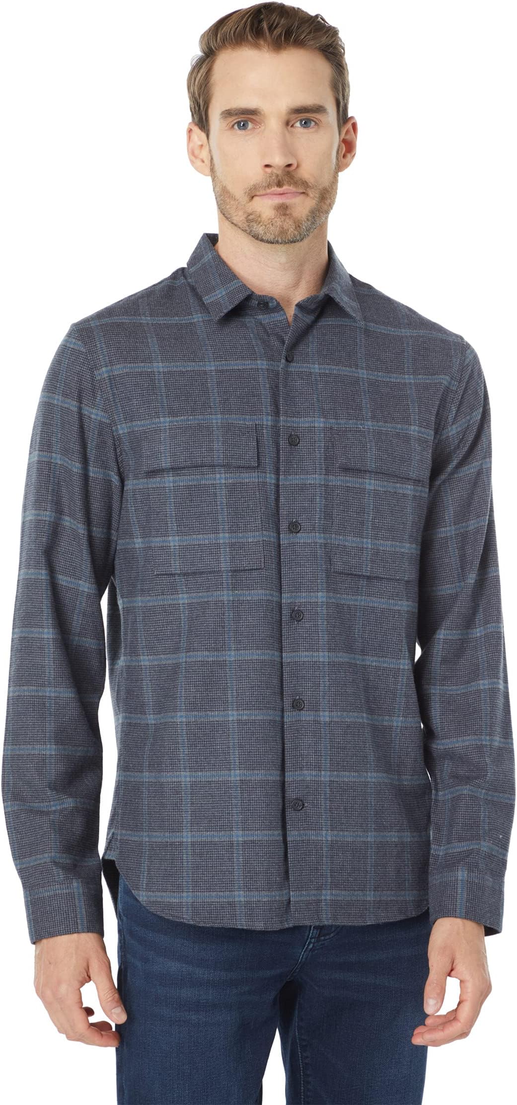 

Рубашка Vince Houndstooth Windowpane Long Sleeve, цвет River Blue