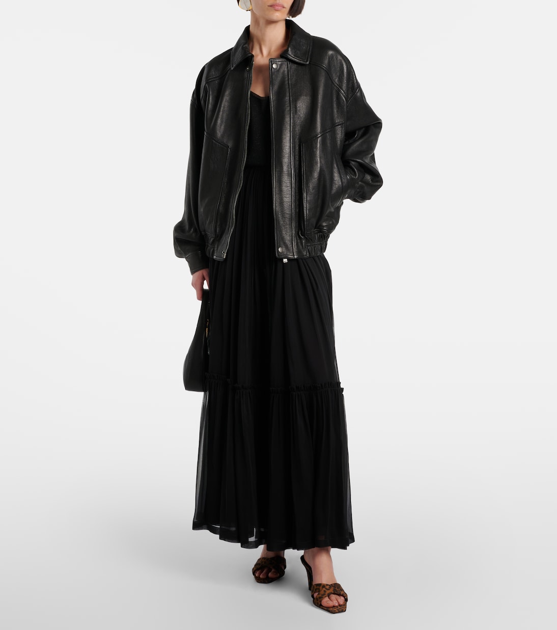 Джилл 75 мюли из сатина с леопардовым принтом Saint Laurent, Manto Naturale (Light Bronze) — фото 3
