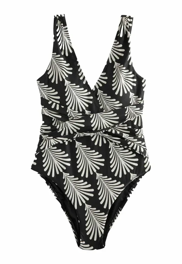 Купальник Next, black cream fan print, черный с кремовым веерным принтом