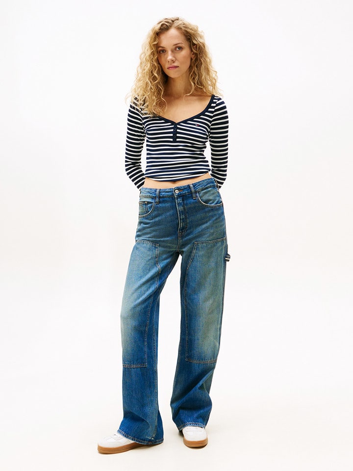 

TOMMY JEANS Футболка с длинными рукавами темно-синего/белого цвета