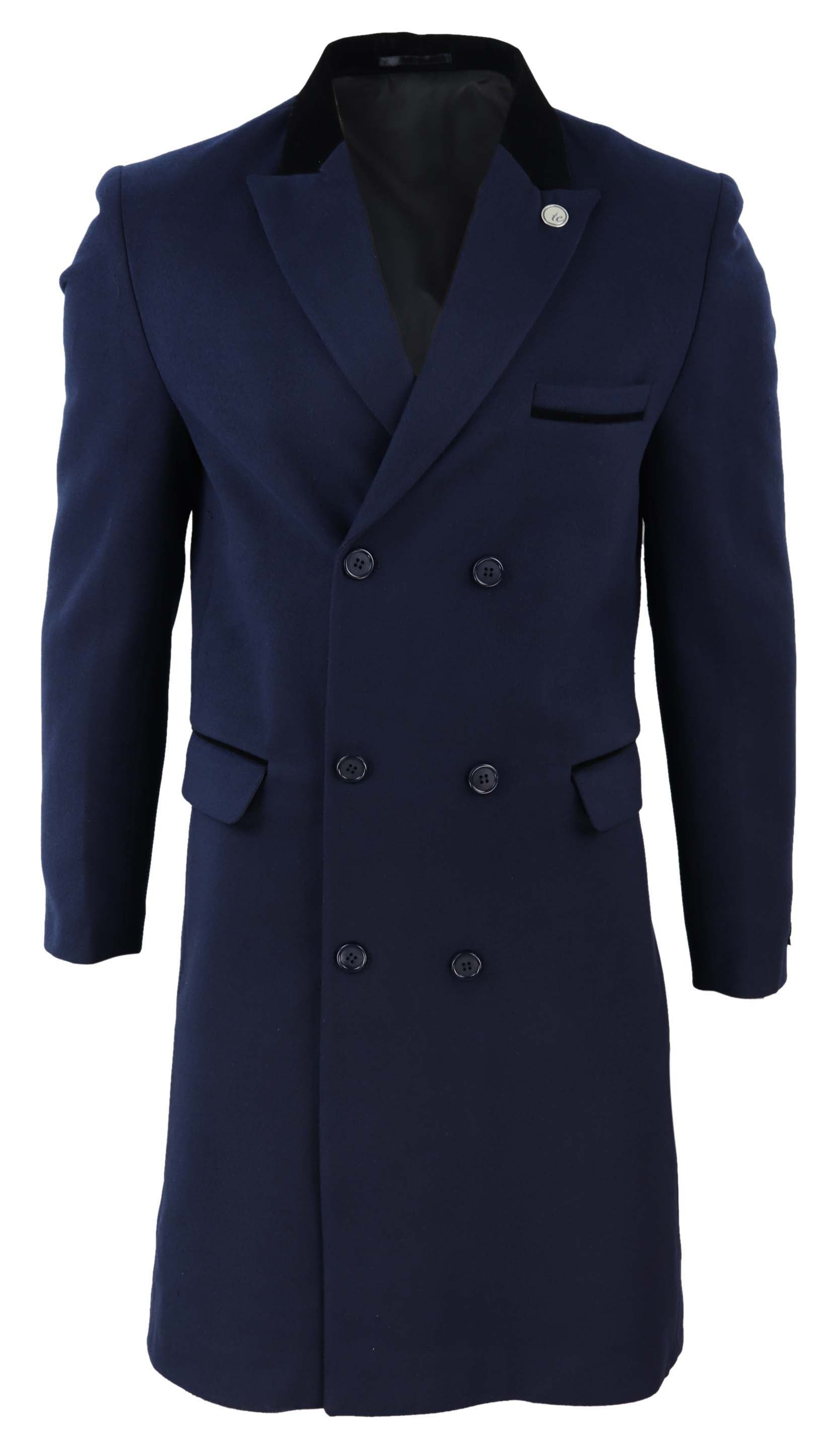 

Двубортное пальто длиной 3/4 из смеси шерсти Peaky Blinders TruClothing, темно-синий