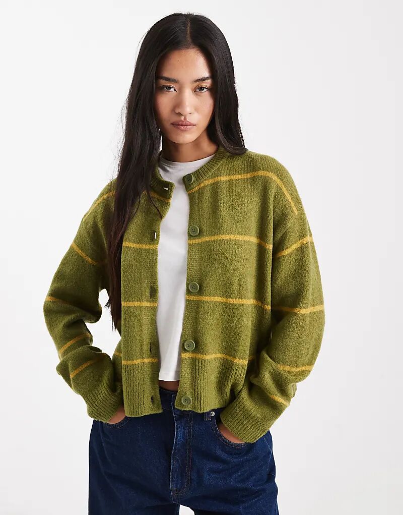 

Кардиган ASOS DESIGN с круглым вырезом и полосками в цвете хаки и оливкового цвета