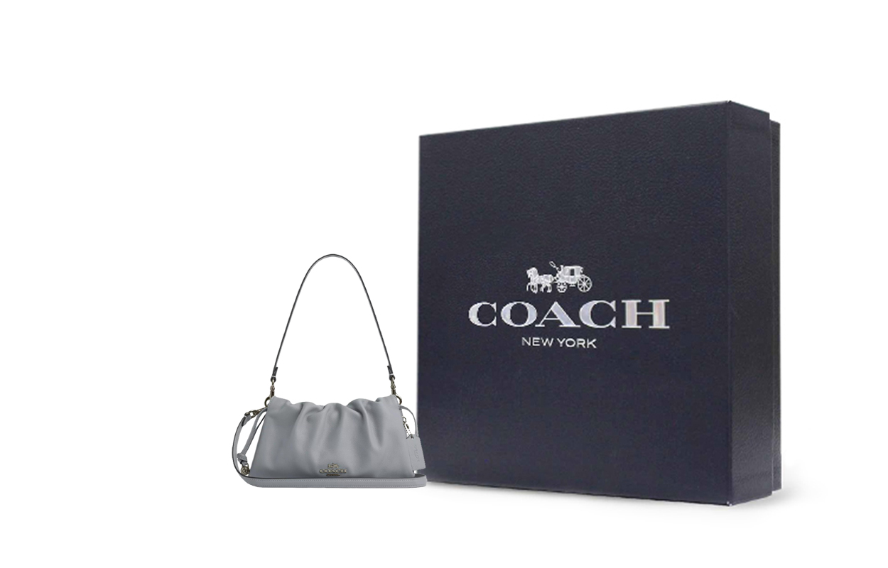 

COACH Сумка Faye Smooth Leather Cloud через плечо средний размер женская серо-голубая