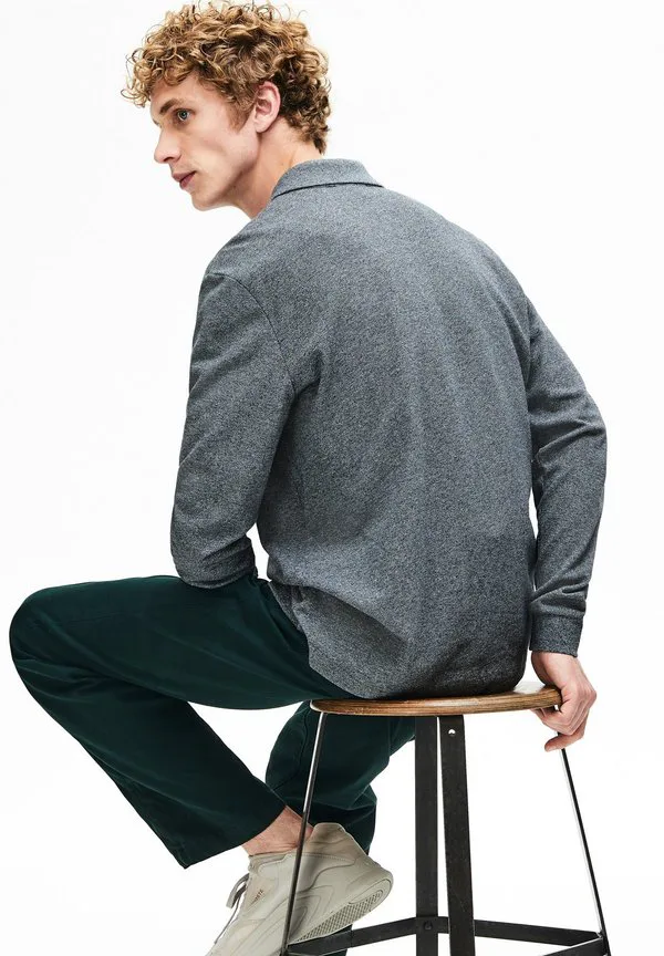 Рубашка поло Lacoste L1313, мужская, длинный рукав, меланж, Gris Chine — фото 2