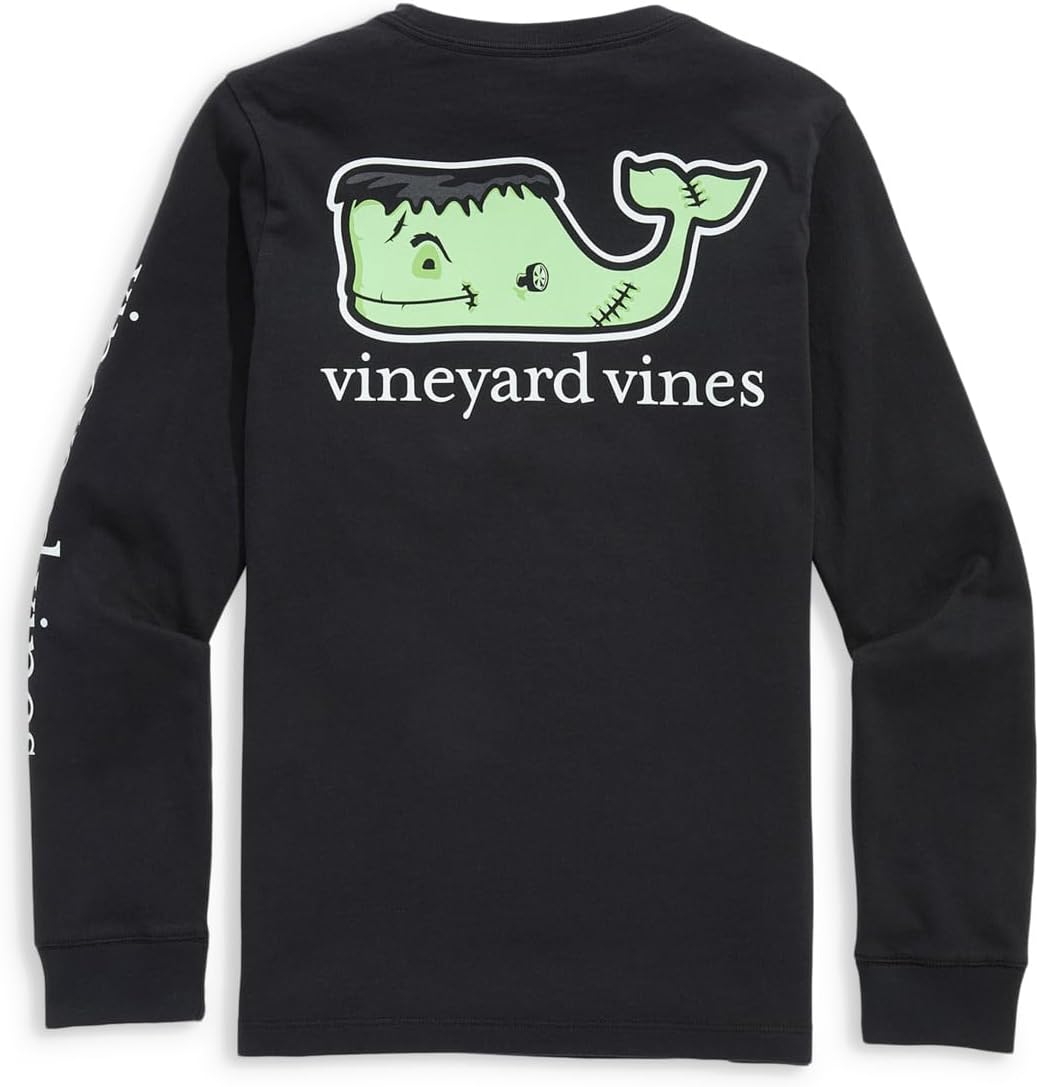 Футболка Vineyard Vines Kids Glow-In-The-Dark Franken-Whale Long-Sleeve Pocket Tee, цвет Jet Black — фото 2