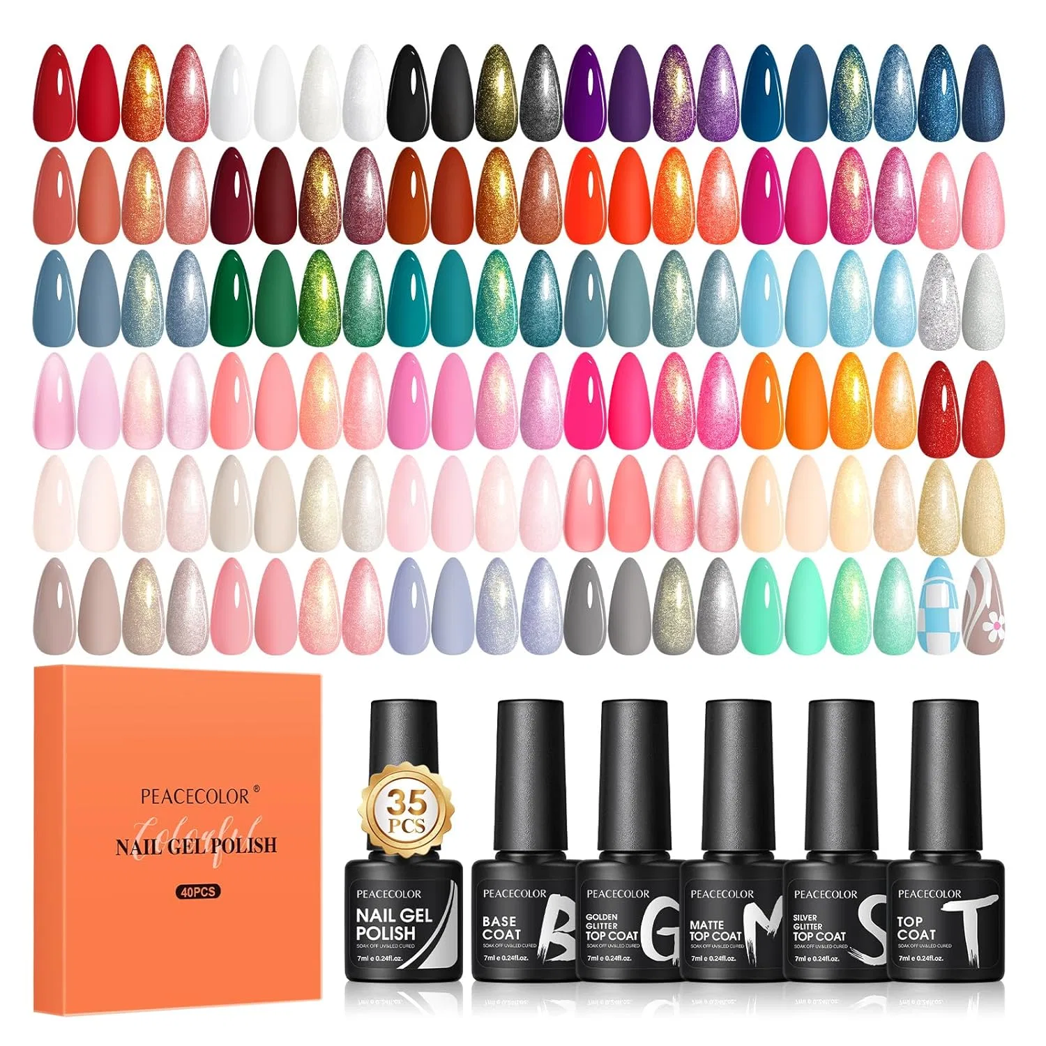 Набор УФ-гель-лаков для ногтей из 40 предметов Peacecolor Peacecolor, Warm Tones 35 Colors