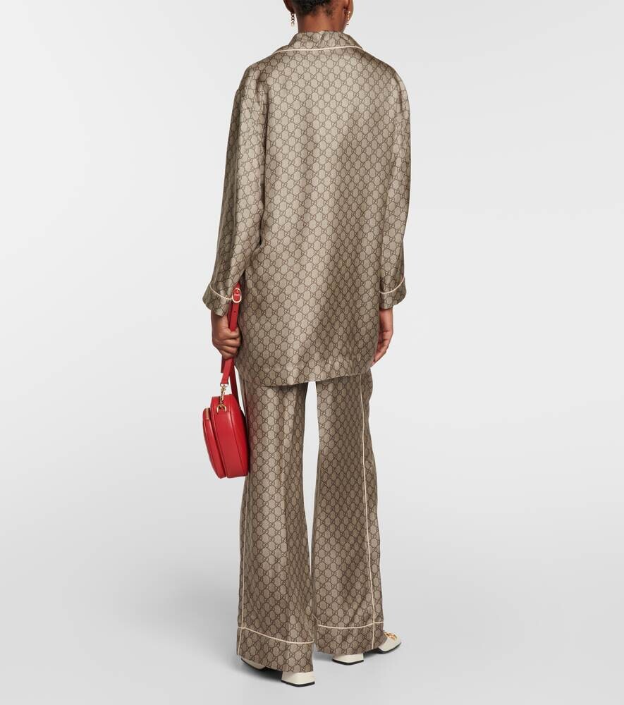 Рубашка GUCCI оверсайз с логотипом GG Supreme, коричневый — фото 3