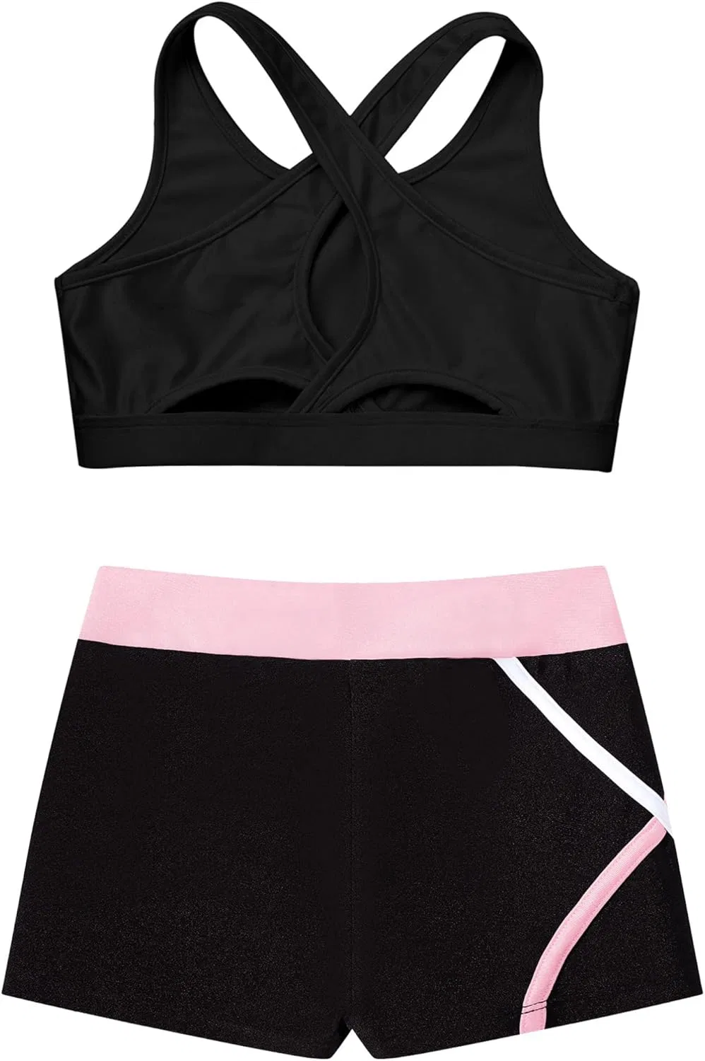 Детский спортивный комплект из топа и шорт TiaoBug, Black&pink — фото 4