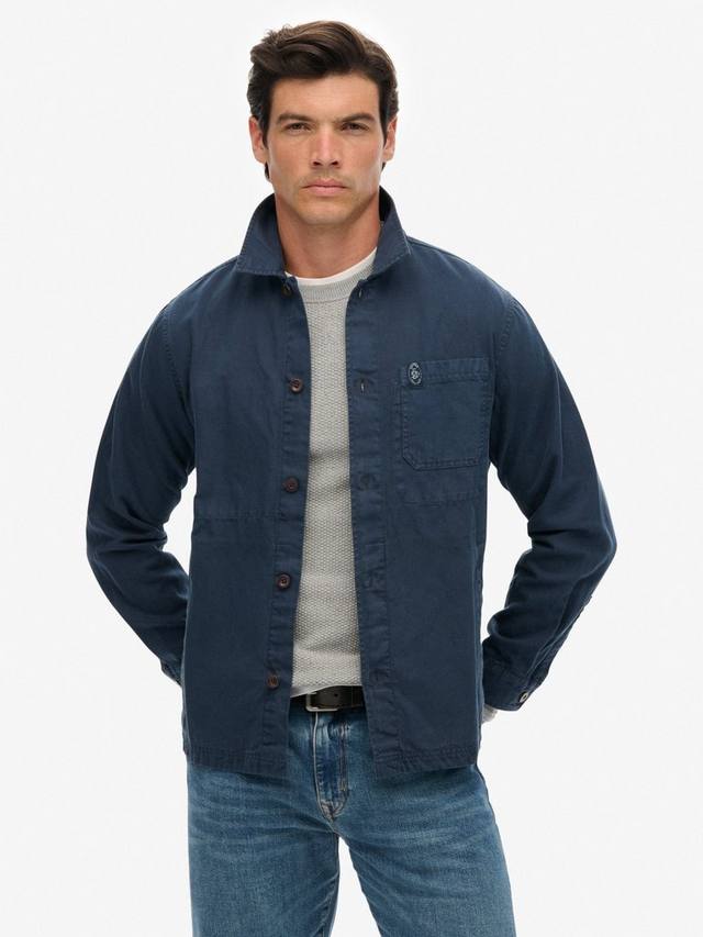 

Хлопковая рубашка оверсайз Regular Fit из смеси льна Superdry, Navy