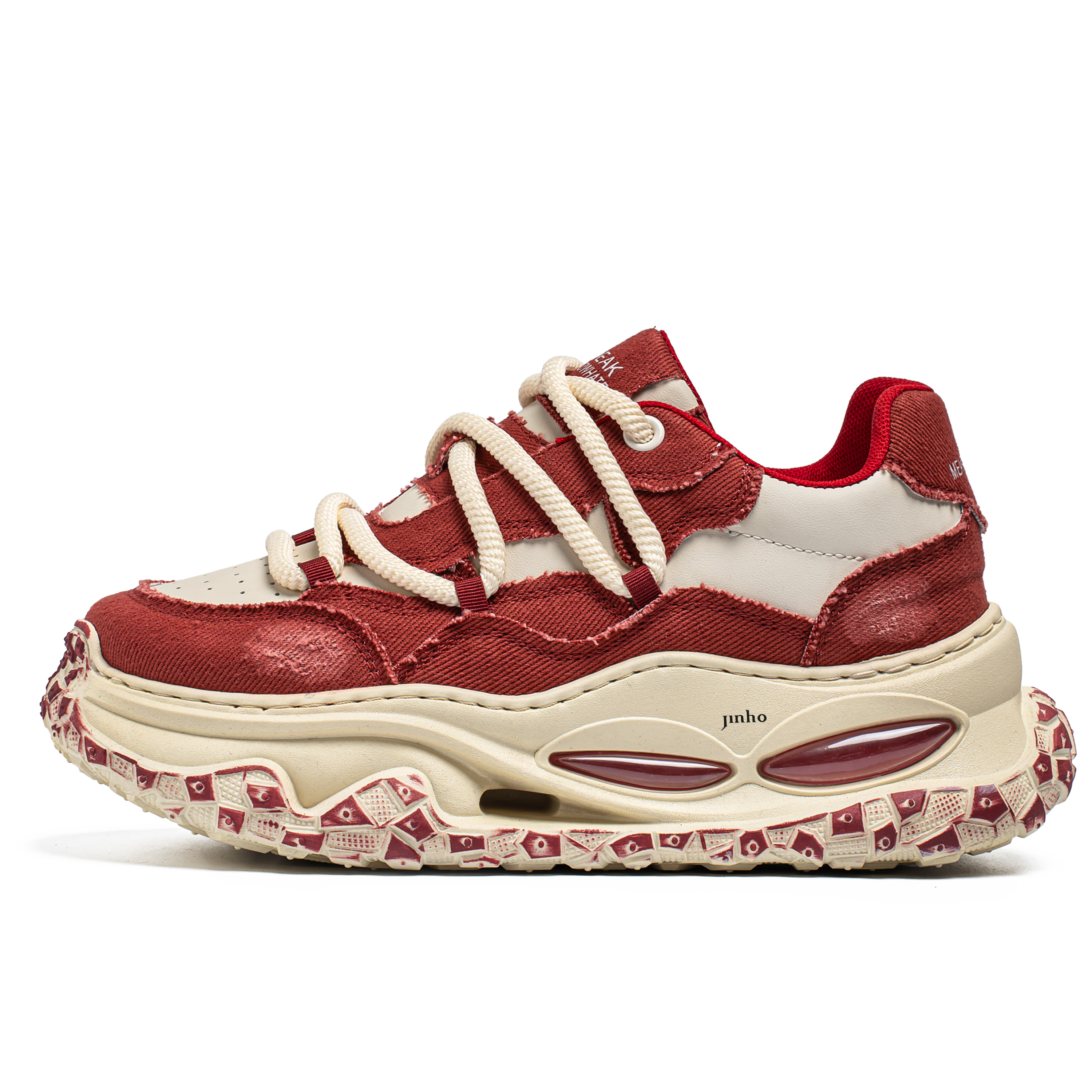 

Износостойкие кроссовки с низким верхом и массивной подошвой для мужчин Jinho, Beige Red