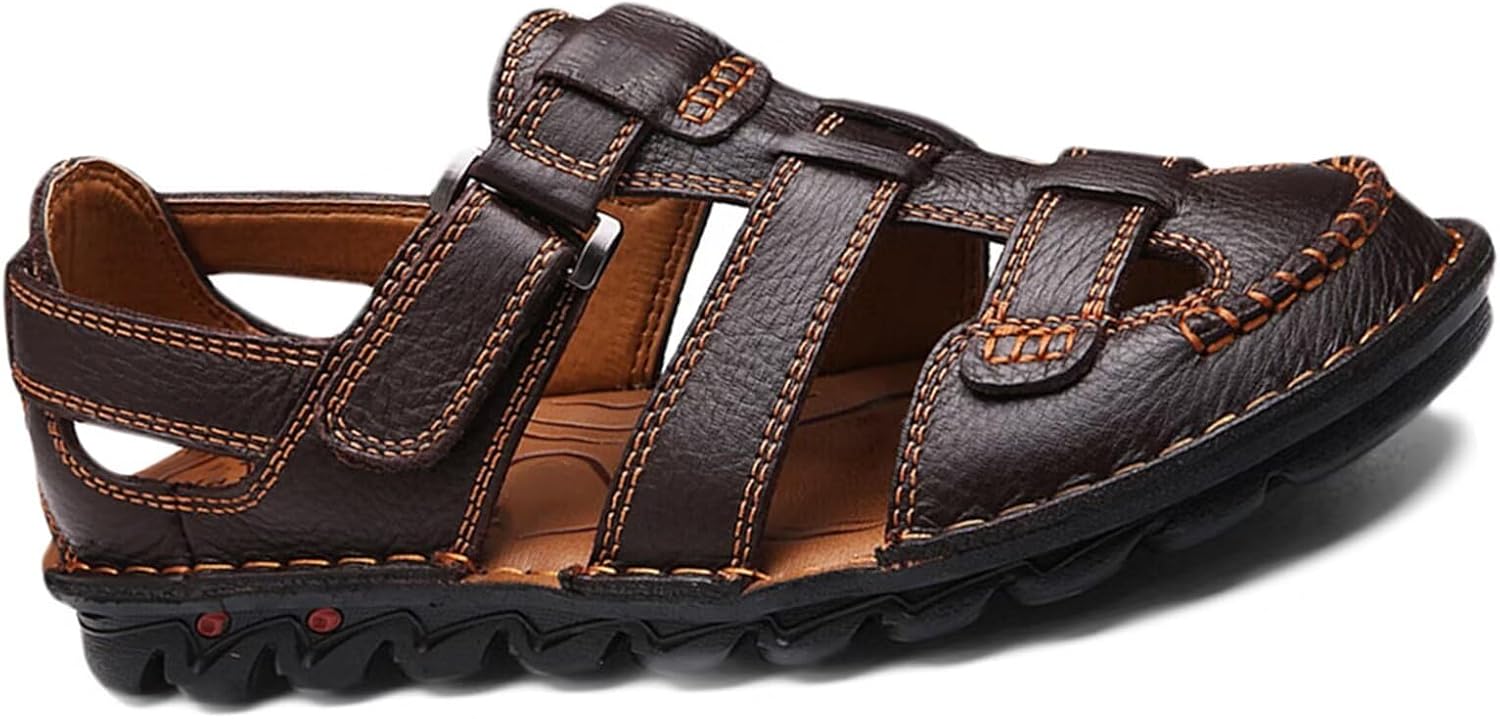 

Закрытые сандалии из кожи для спорта и активного отдыха, летние водонепроницаемые мужские пляжные туфли, повседневные сандалии для трекинга, прогулок и походов Hnvavq, коричневый