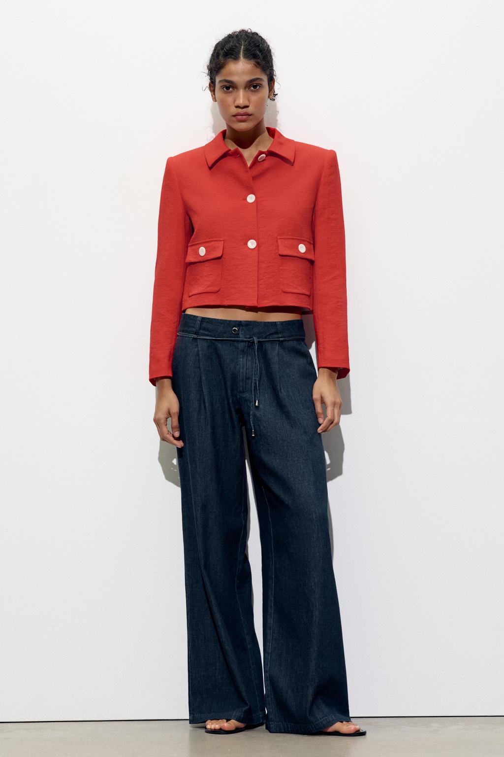 

Деревенский блейзер с мягкими плечами ZARA, красный