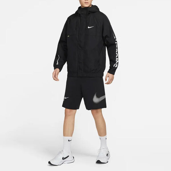 Куртка Men's Nike Alphabet Logo Printing Woven Hooded Jacket Autumn Black, черный — фото 3