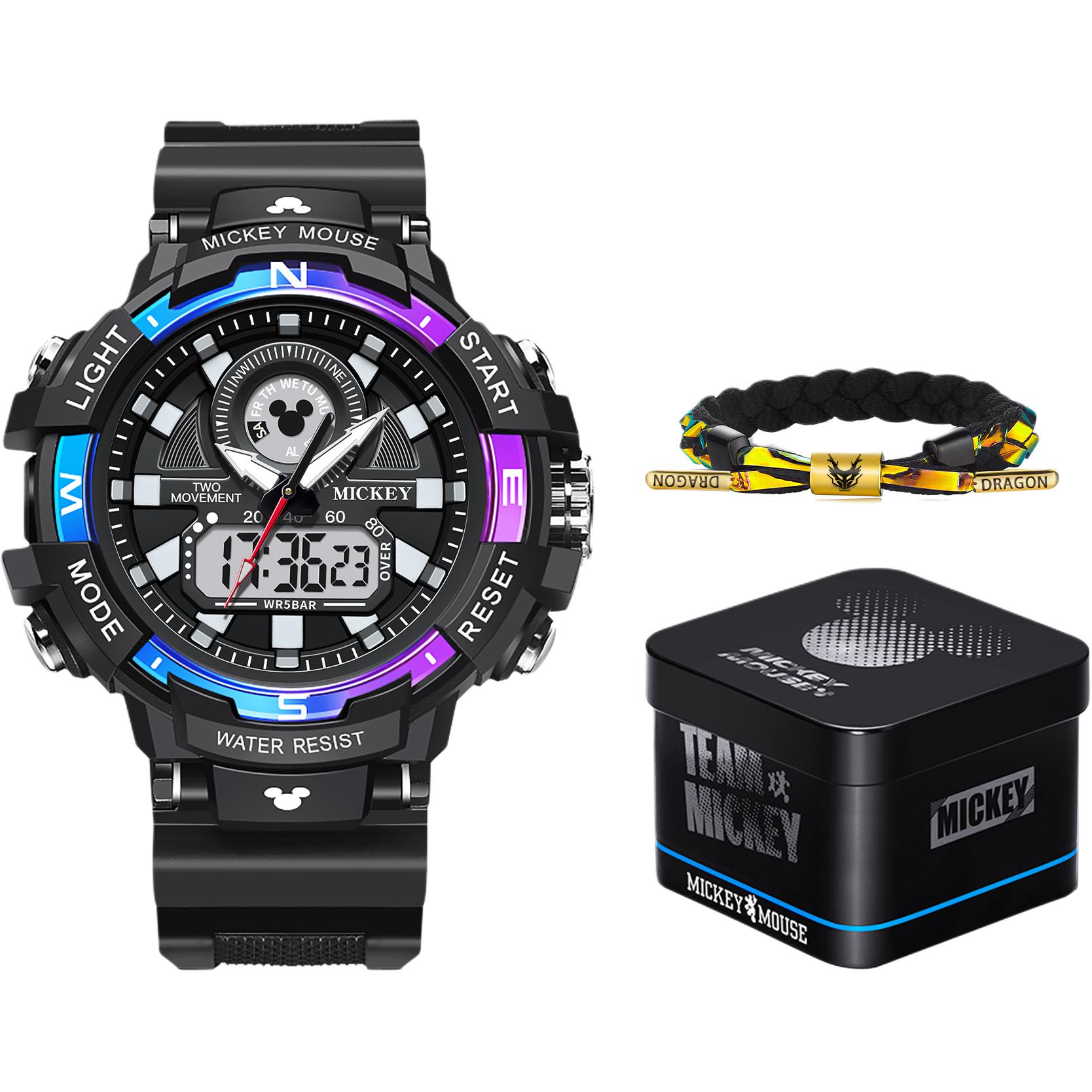 

Disney Часы Mickey Series Electronic Movement Rubber Strap Watch Men's Watch Black Dial, Electric Glow Dazzling Color Purple[Disney Black Box-Includes Year of The Dragon Bracelet]