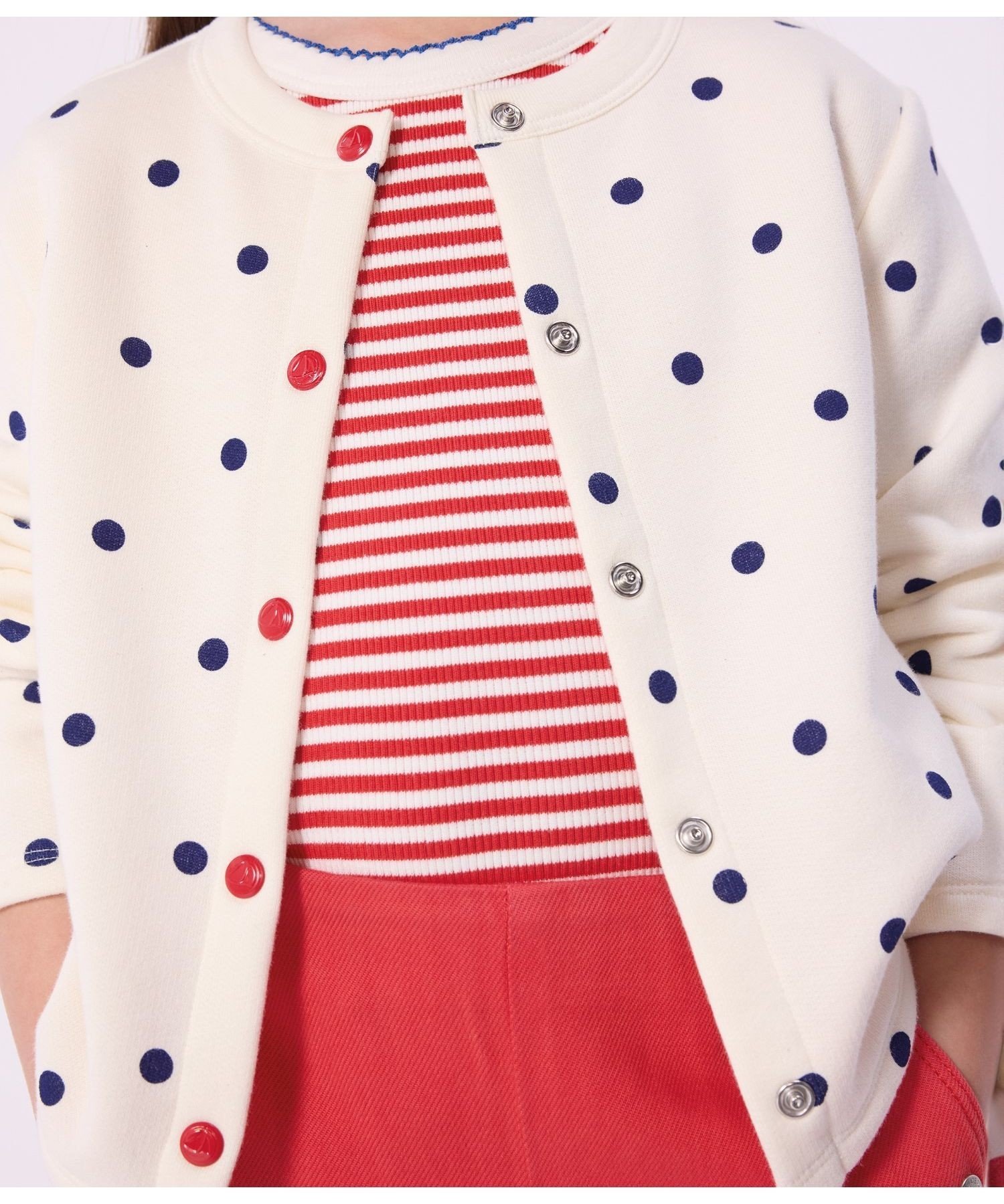 Кардиган с принтом в горошек PETIT BATEAU, Off-white/blue — фото 3