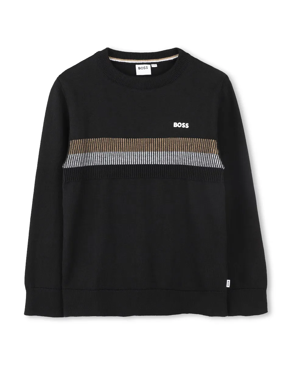 

Черный хлопковый свитер для мальчика BOSS Kidswear, чёрный