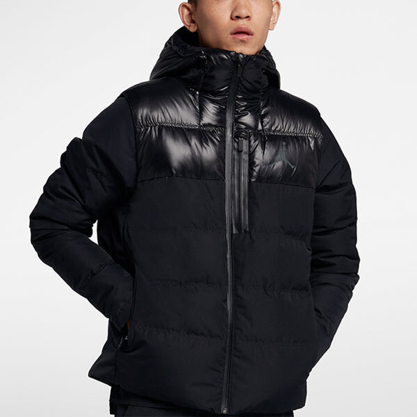 Пуховик Air Jordan protection against cold Stay Warm hooded Basketball Sports Down Jacket Black, черный — фото 3