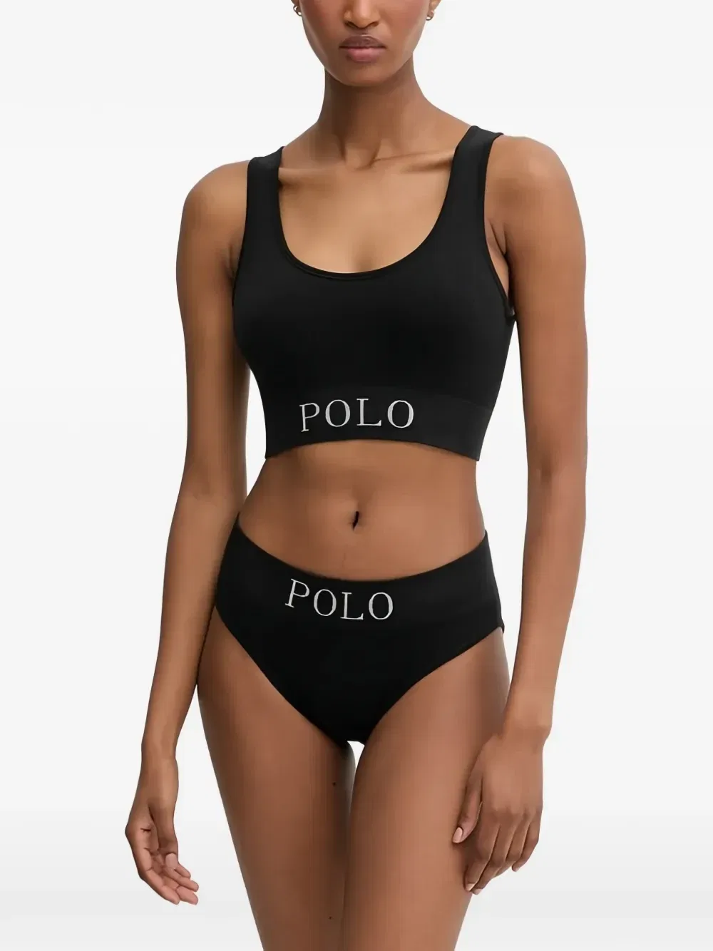 Бюстгальтер Polo Ralph Lauren с ребристой резинкой с логотипом, черный