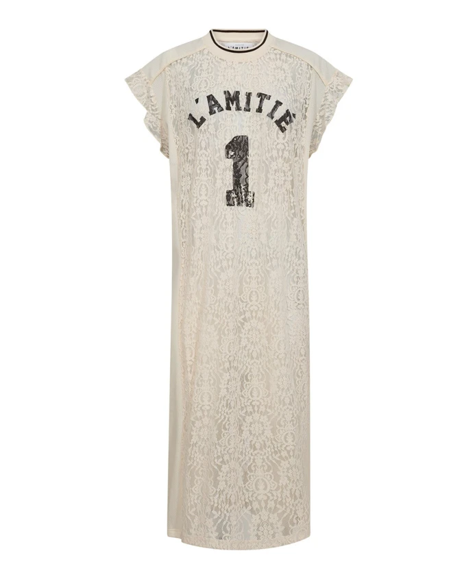 

Кружевное платье с оборками в футбольном стиле, жемчужное Haute L'Amitiã, белый