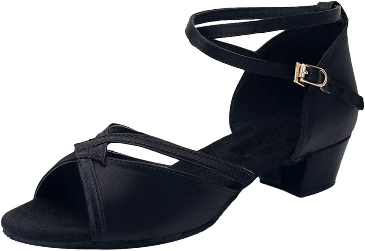 

Танцевальные туфли для девочек для бальных латиноамериканских танцев, танго, с низким каблуком, туфли для сальсы и танго из шелка, для тренировок Generic, черный