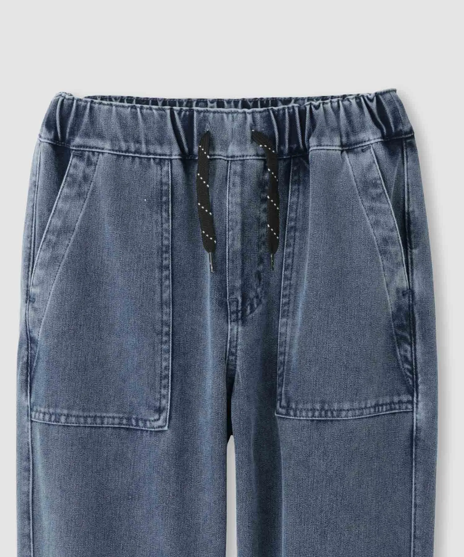 【NAVY SARARI】 Детские трикотажные джинсовые брюки-джоггеры с карманами - охлаждающие и эластичные — фото 3