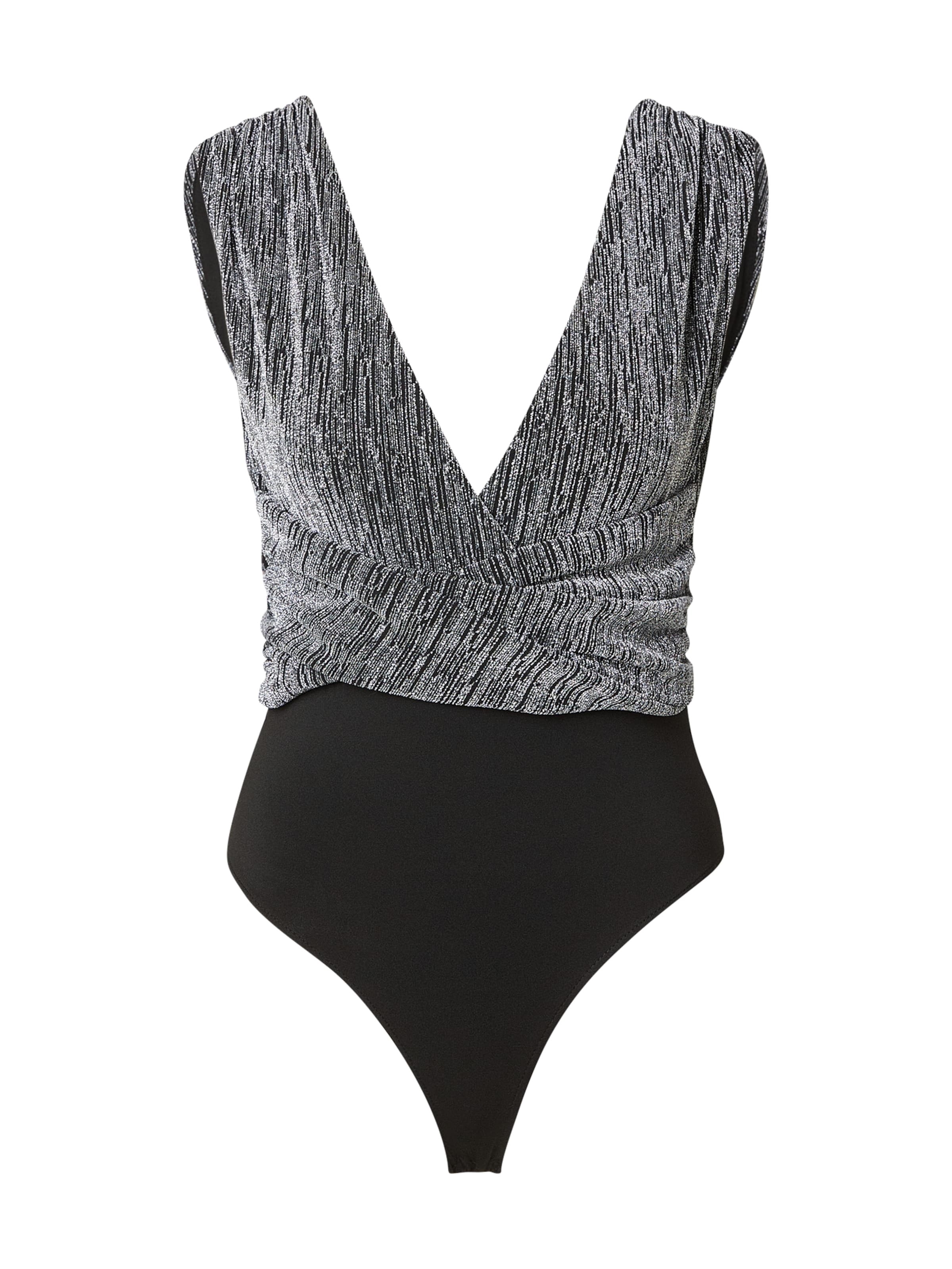 

ABOUT YOU Боди-рубашка 'Cecile' в черном и серебристом цвете