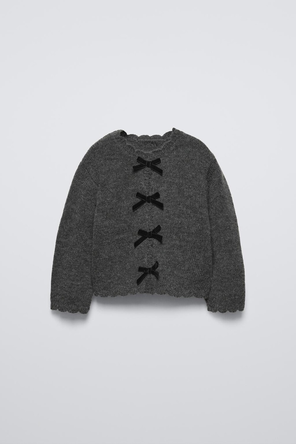 

Вязаный кардиган с бантом ZARA, средне-серый