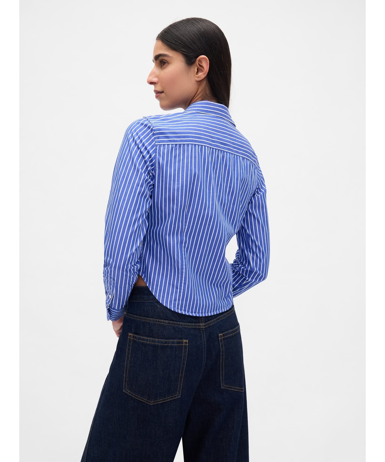 (W) Укороченная рубашка из органического хлопка GAP, BLUE_WHITE_STRIPE — фото 3