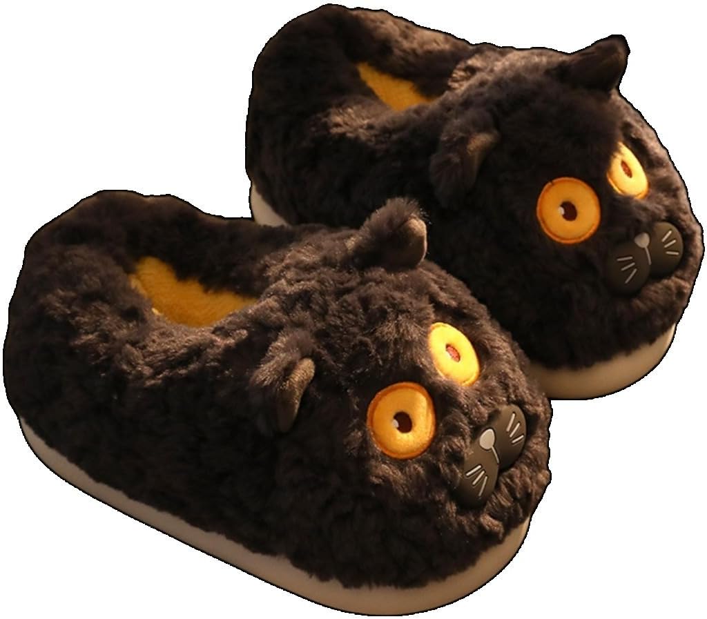 

Тапочки с котиками для женщин и мужчин, милые домашние тапочки с задником, плюшевые, пушистые и теплые Pzq, темно-серый