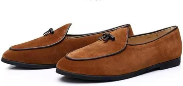 

Мужские замшевые кожаные слипперы-лоферы WAOLSU с бантом, бельгийская модель, коричневый