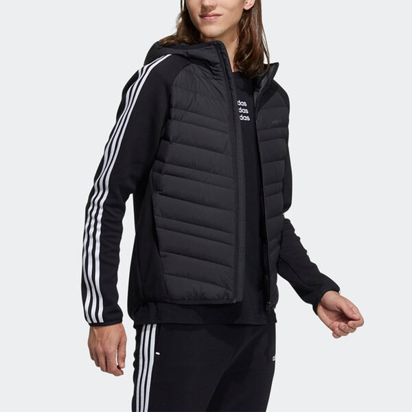 Пуховик adidas neo M Dwn Hybrd Jkt Splicing Sports hooded down Jacket Black, черный — фото 3