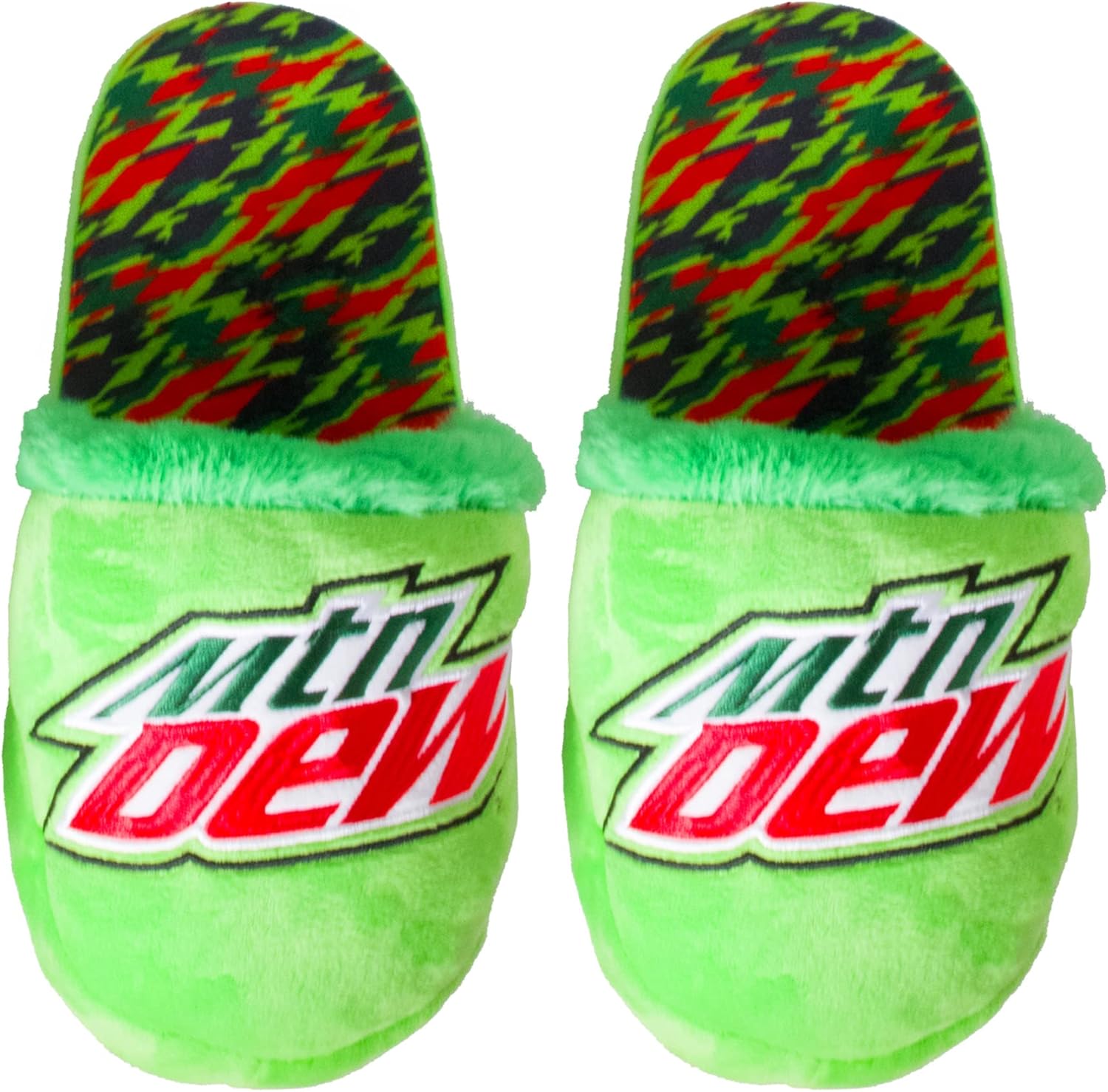 

Odd Sox - мягкие тапочки с принтом газировки - тапочки для дома на легкой подошве - унисекс, средний и большой размеры - уютные новогодние тапочки с темой напитков, Mountain Dew Camo